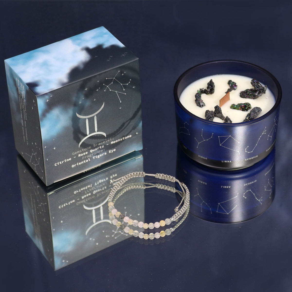 Candele di Cristallo Zodiacale con Bracciale di Pietre Preziose