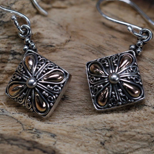 Silver & Gold Earring - Square Drop