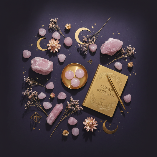 Set Quarzo Rosa - flat lay premium LUNAR RITUALS